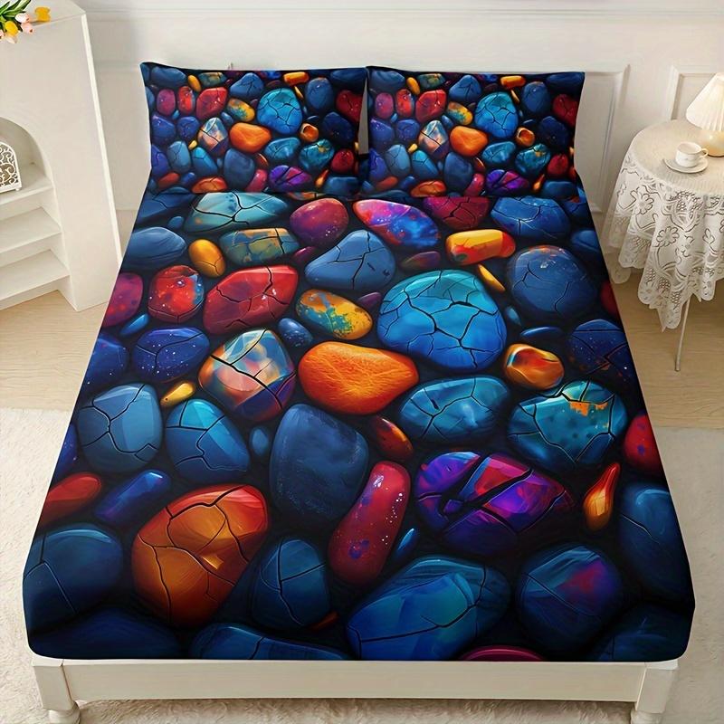 

Красочный Текстурированный Каменный Узор Постельный Комплект Простыня на Резинке Дышащий Полиэстер Всесезонная Простыня с Цифровой Печатью и Глубоким Карманом 80x200x25cm 1pcs