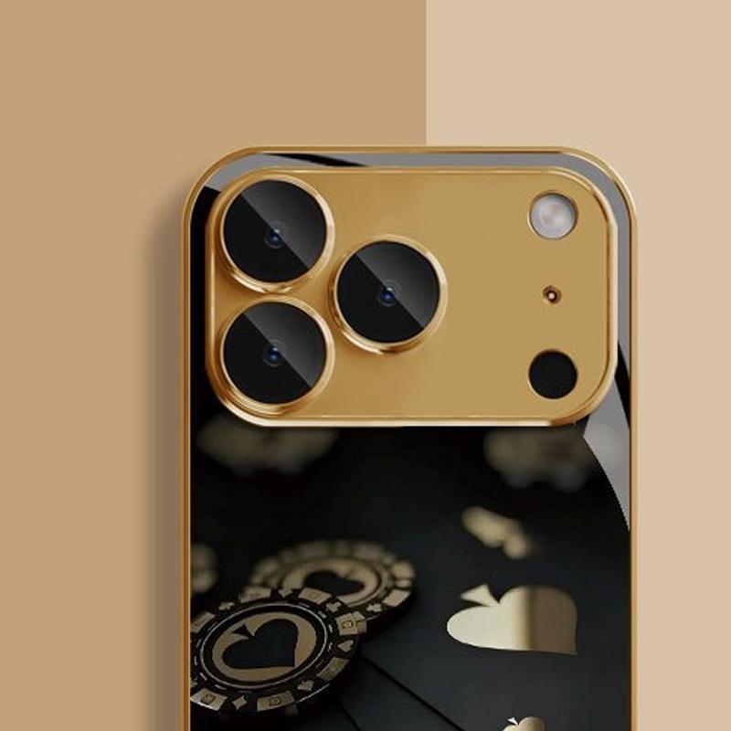 Black Card Gold Symbol Pattern Gold Metallic Paint Glass Phone Case For iPhone 17 Pro Max 11 12 13 14 15 16 Plus 17Air 16E Cover