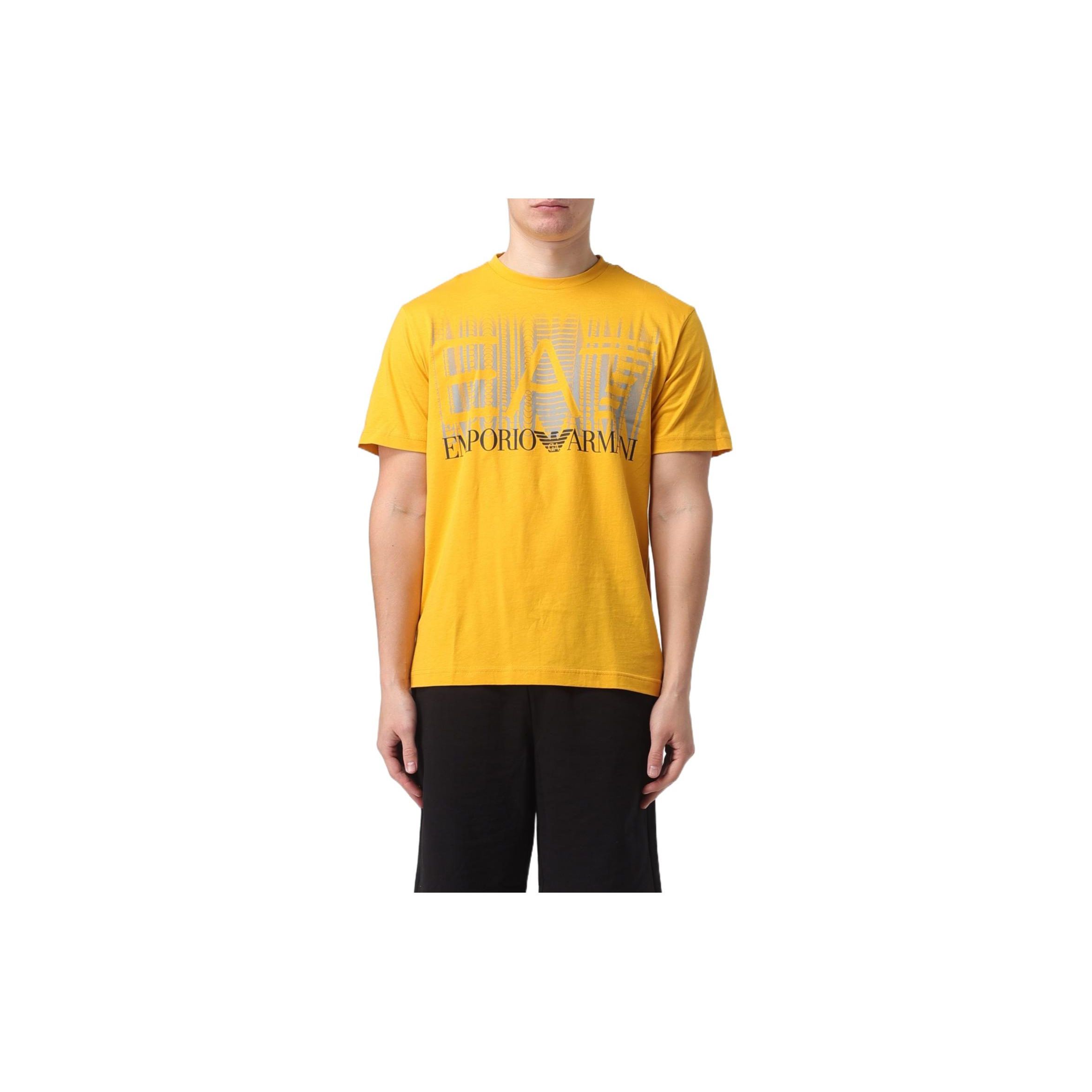 Emporio Armani Letter Print Crew Neck Fitted Short Sleeve T-Shirt Men Tops Yellow 3DPT44-PJ02Z-1680 XL