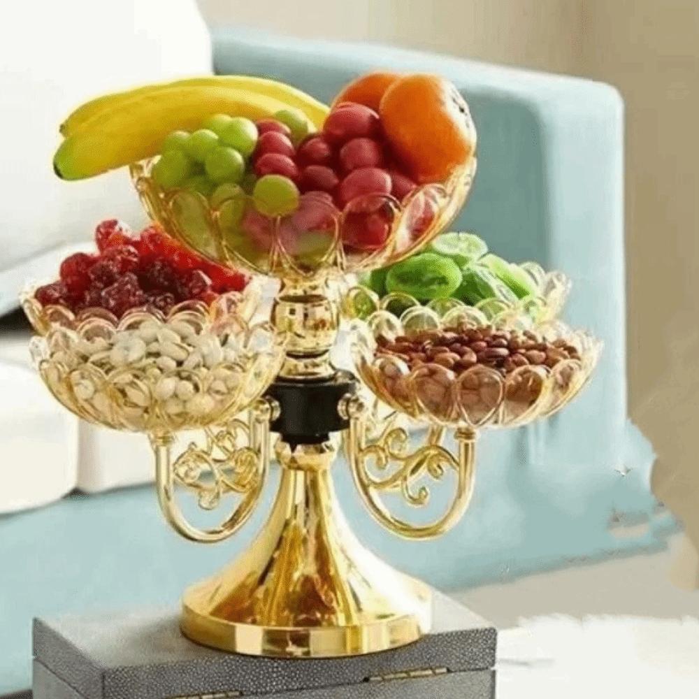 Elegant Rotating Snack Serving Tray Flower Shaped Fruit Plate Stand Home Decor