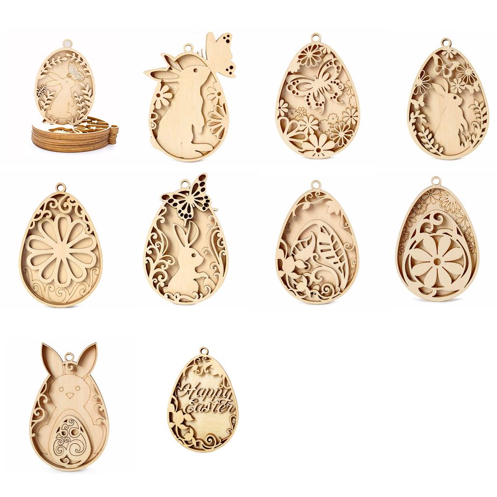 Bunnies Eggs Shape Cutouts Unfinished Wood Slices for Adult Children Painting Hanging Ornament Home Decoration