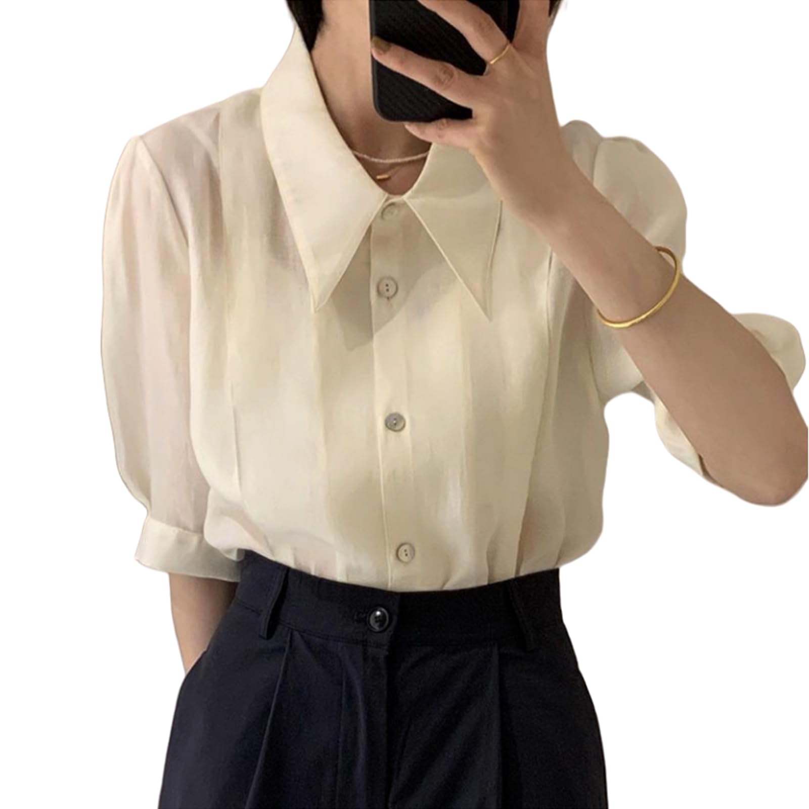 

Рубашка Блузка Топы Спереди Открытая Однотонная С коротким рукавом Тонкая Повседневная Простая Милая Модная Элегантная Костюм Офис [Gdnelhuonox] Женская