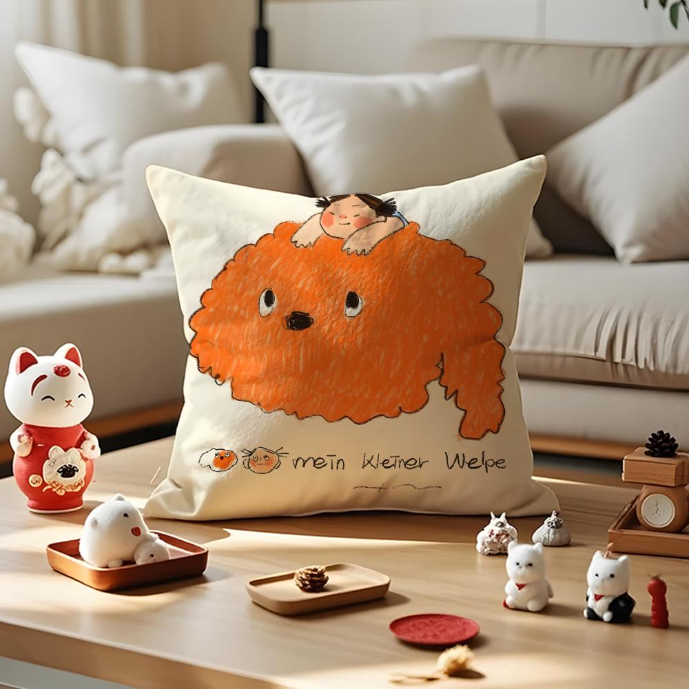 Illustrations Of Everyday Life Cushion Cover Anti-dustmite Pillowcase Invisible Zipper Silky Short Plush Sofa Cushion Cover