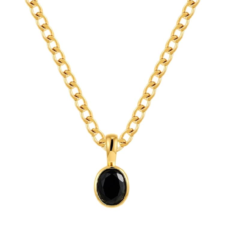 Comfortable Lightweight Oval Zirconia Pendant Necklace for Daily Use on Stainless Steel Gold Plated Chain