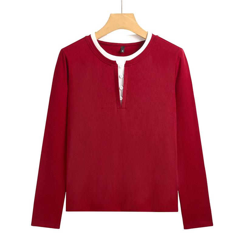 

Chic Long-Sleeve Autumn Top: Cozy, Stylish, and Versatile Fake Two-Piece Design L вино красного