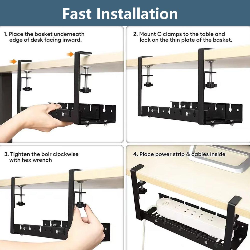 Under Desk Cable Management Tray Retractable Under Desk Cable Shelf Heavy Duty Wire Management Rack for Cords Wires Power Strip