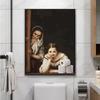 Funny Bathroom Toilet Canvas Painting Mona Lisa Wearing Pearls Girl with Roll Paper Canvas Poster and Prints Posters Home Decor