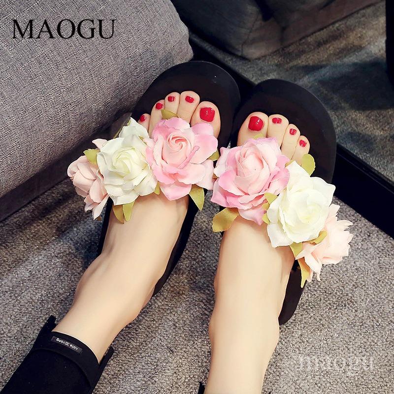 Lightweight Thick-sole Women's Summer Fashion Slippers Flower Decors Platform Flip Flops Woman Casual Slides Zapatos De Mujer