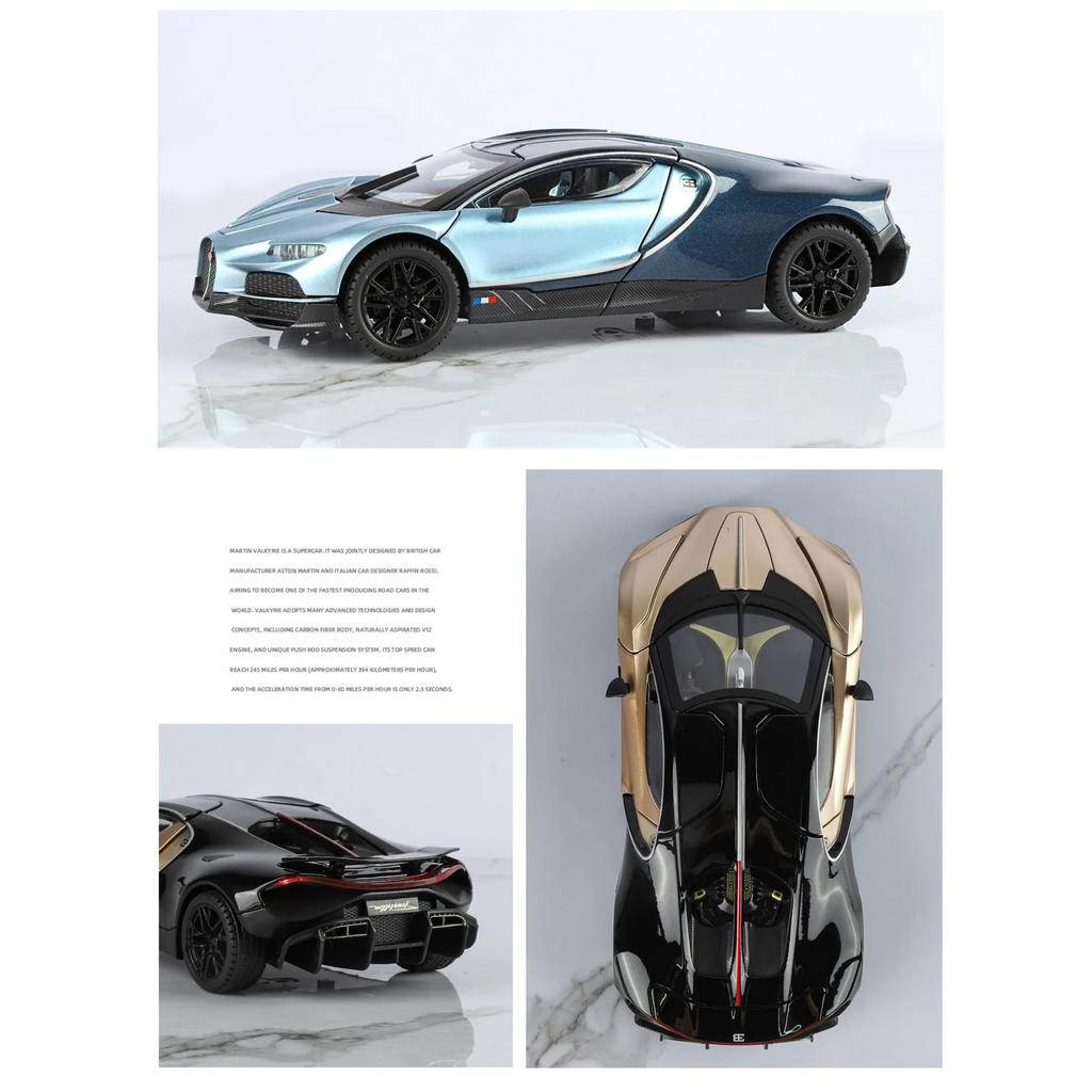 Modèle de voiture Bugatti Tourbillon Supercar en alliage 1/24 Son et lumière Rappel Jouet pour enfants Objets de collection Cadeau d'anniversaire