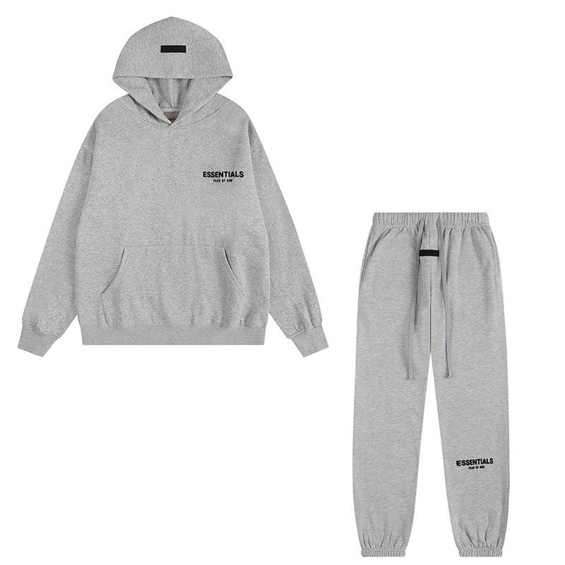ESS Double-Line Flocked Letter Hoodie - Unisex Loose Fit Plus Velvet Hooded Jacket by Trendy American Brand