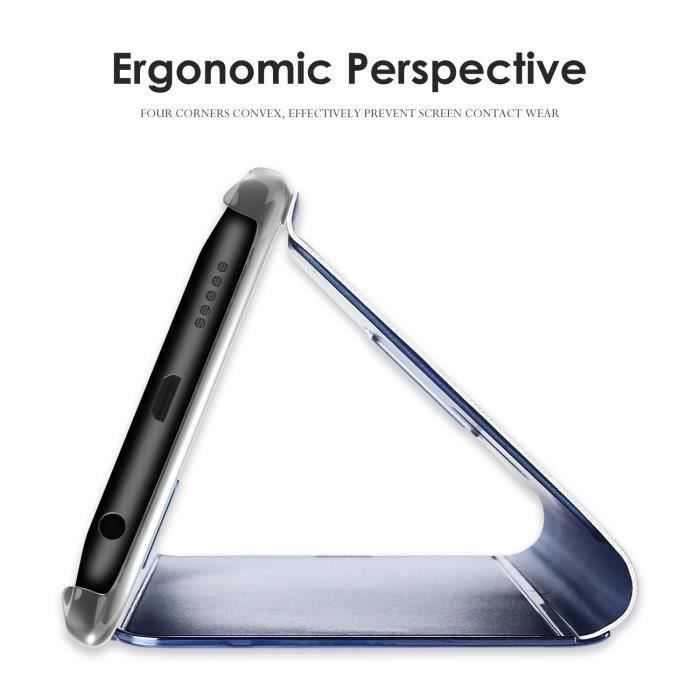 Coque - Samsung - A51 - Flip Cover - Miroir - Bleu - Position 16/9