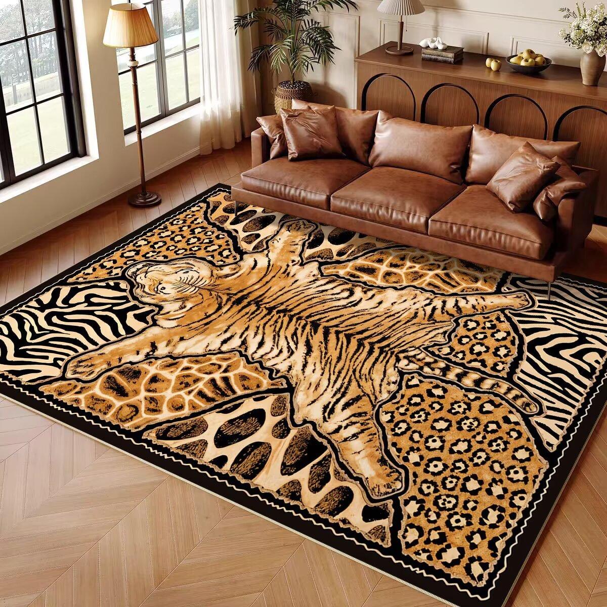 Luxe Stijlvolle Dierenprint Tapijttegel Tijger Zebra Luipaard Vloerkleed Bruin Zwart Goud Woonkamer Bankgedeelte Huisdecoratie Modern Tapijt 80X120CM