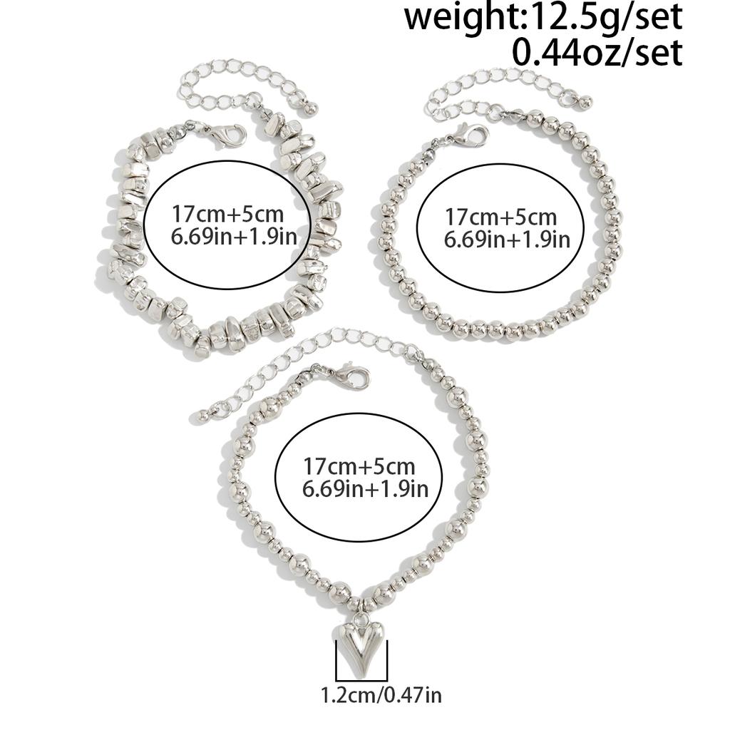 Salircon 3 Pcs/Set Fashion Irregular CCB Beaded Bracelet for Woman Men Creative Love Heart Pendant Bangles Vintage Jewelry Set