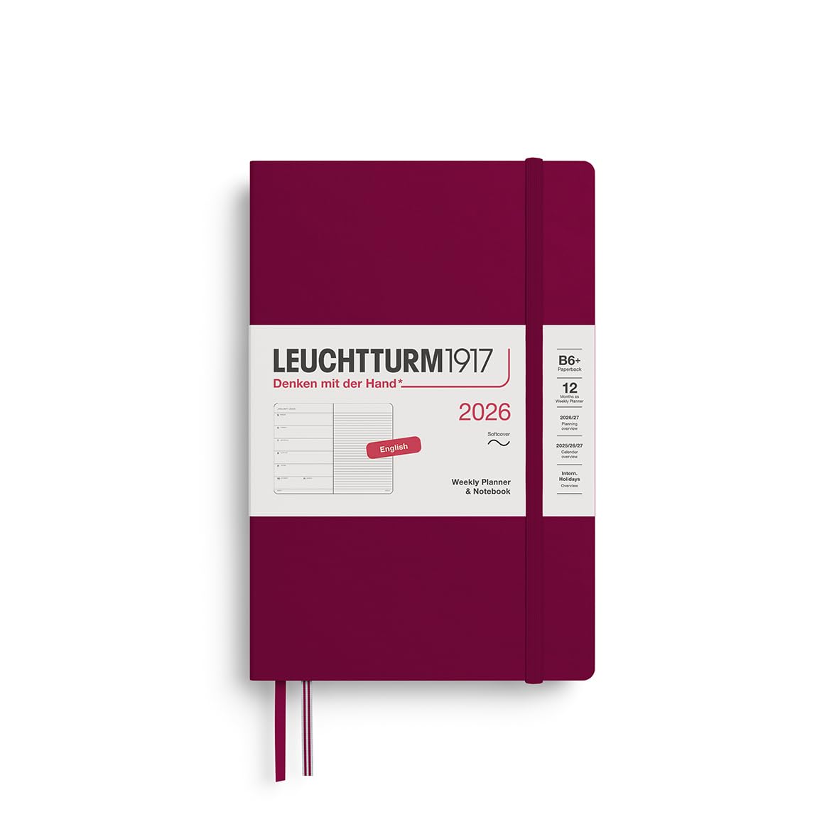

Leuchtturm 2026 Январь Порт Официально Импортированный Планировщик, Начало, B6, Недельный, Мягкий, Красный, 372686,