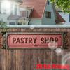 Vintage Pastry Shop Metal Sign 4x16 Inch, Rustic Bakery Wall Decor with Ornate Border, Farmhouse Kitchen Plaque