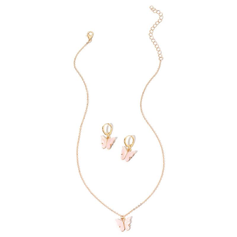 Style fashion butterfly pendant Mori earrings collarbone chain, super fairy temperament earrings necklace set wish