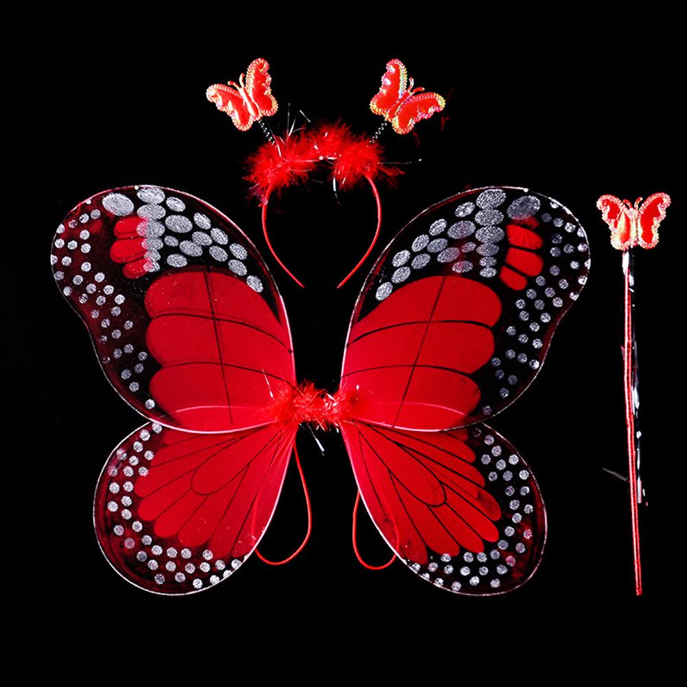 Kids Butterfly Wings Set Headband Wand Halloween Party Costume Children Fairy Props Christmas Photography Props