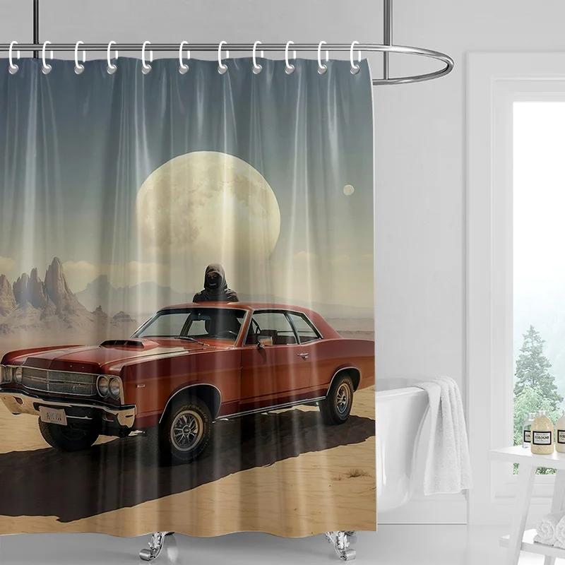 Car Pattern Shower Curtain Waterproof Bathroom Partition Curtain Bathroom shower curtain hooks 90x180cm 180x200cm
