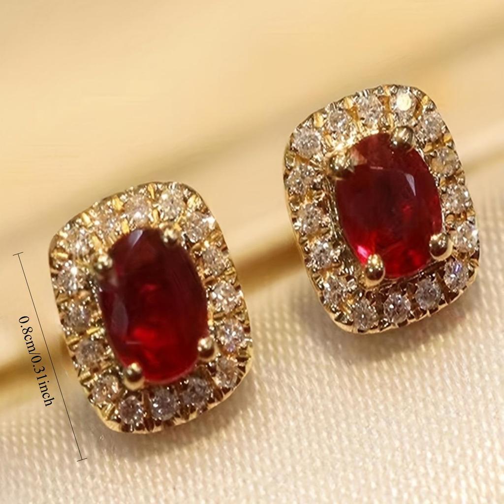 Retro Fashion Women's Simple Ruby Zircon Earrings with Personalized Light Luxury Style Party Wedding Banquet Earrings