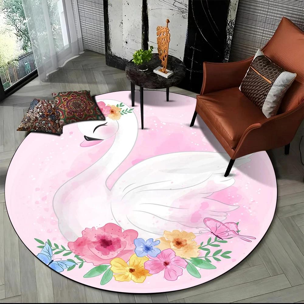 

3D Cute Swan Round Carpet Non-slip Rug for Living Room Sofa Bedroom Decor Circle Doormat Comfort Mat 40x40cm(15x15 inch)
