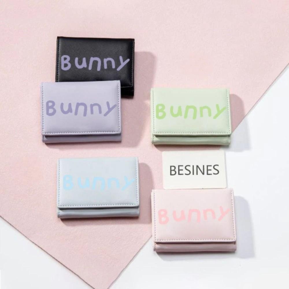 Portable English Letter Prints Short Wallet PU Leather Foldable Money Bag Pink Multipurpose Coin Purse Women Girl Travel