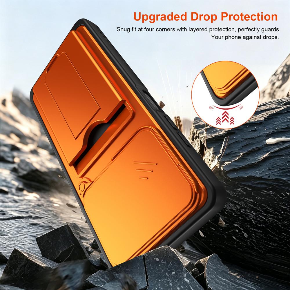 KEYSION Card Slot Holder Bag Phone Case for ZTE Blade A56 Slide Camera Protection Kickstand Shockproof Cover for Blade A56 Pro