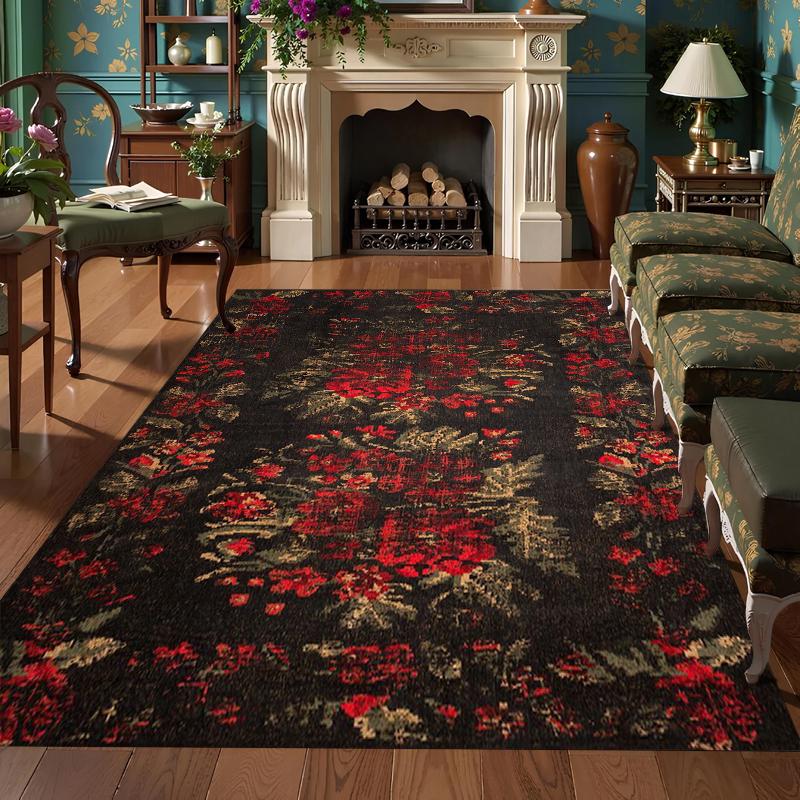 

Vintage Rose Floral Persian Rug Traditional Boho Flower Non-Slip Floor Carpet Victorian Botanical Home Decor Living Room Rug 40X60CM