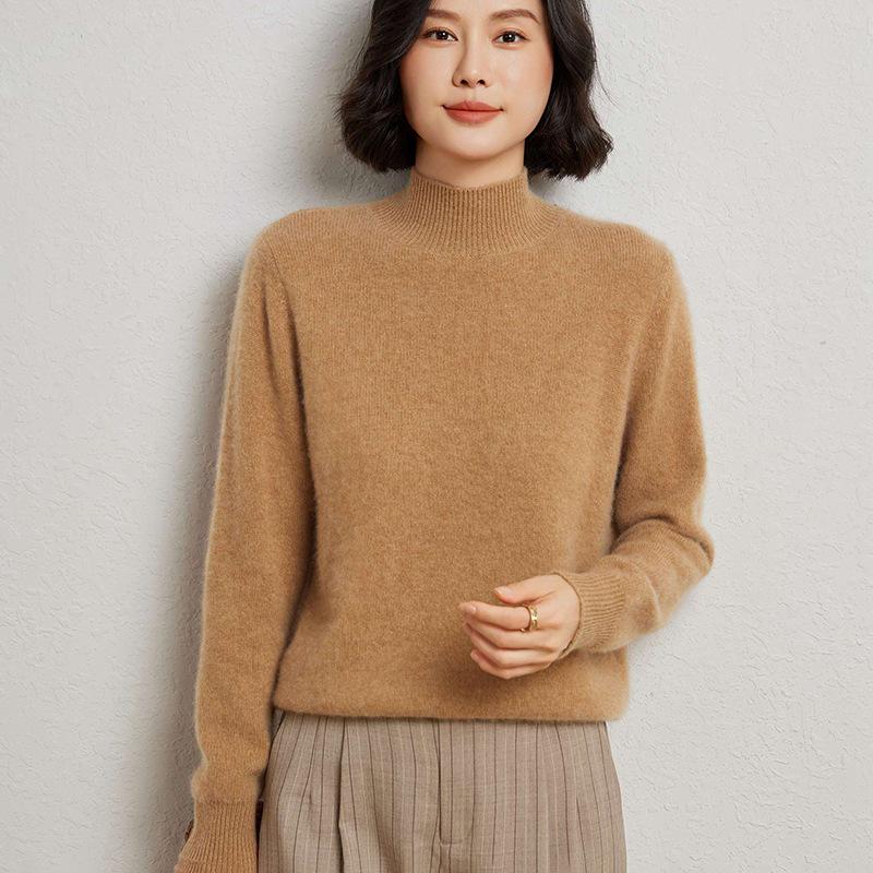 2024 Cashmere Women's Half-High Collar Slimming Pullover Wool Sweater, Long Sleeve, Autumn/Winter Collection