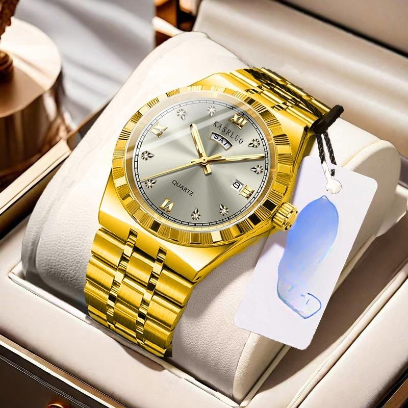 Men's Watch Stainless Steel Waterproof Non-Mechanical Luminous Calendar Steel Strap Watch