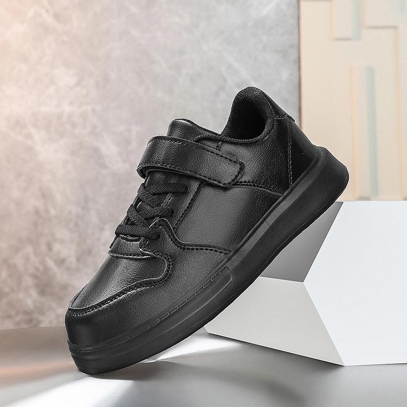 Kids' Spring/Autumn 2026 Leather Waterproof Sports Shoes - Black & White Styles
