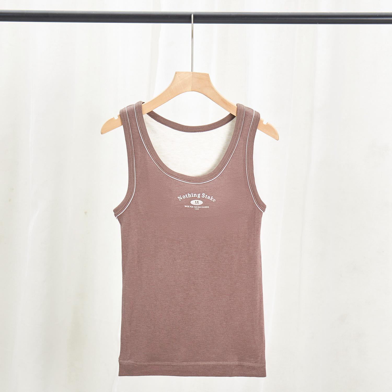 

2024 Thickened Wool Ribbed Vest - Plush, Sleeveless, Round Neck, with Inner Lining and Chest Support One Size