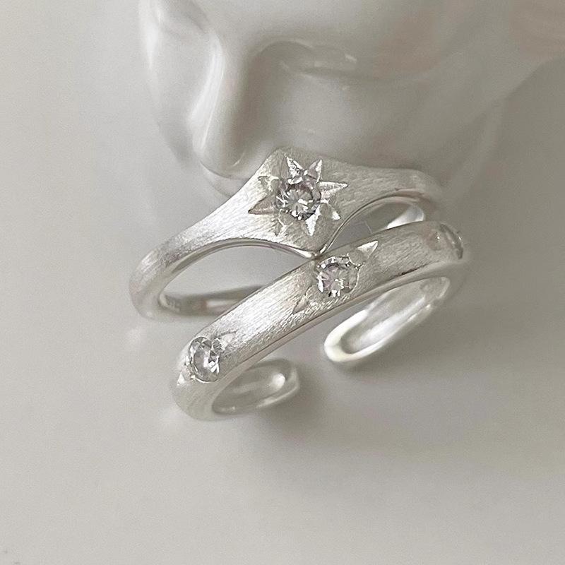 925 Silver Zircon Rings For Women Stars Frosting Design Trend Minimalism Jewelry Party Gift