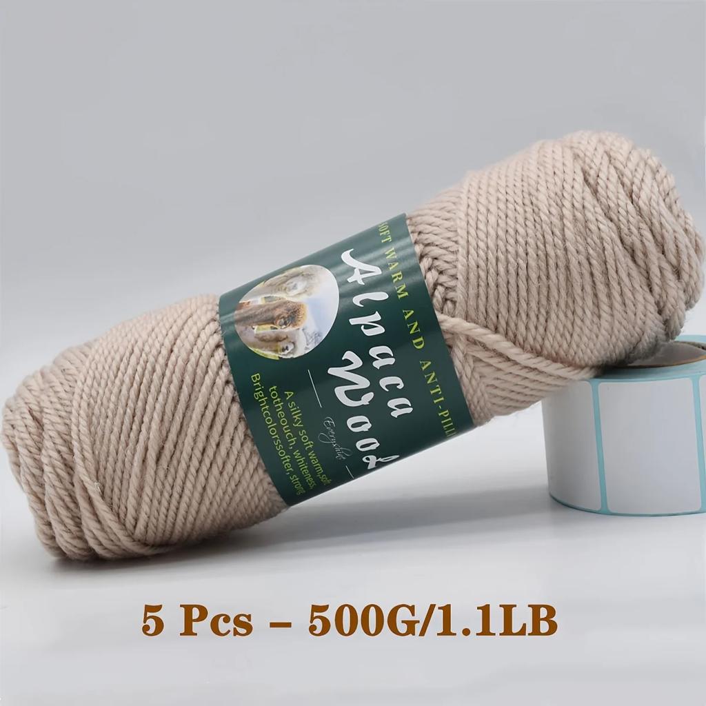5er-Pack Alpakawolle Garn, Weiche & Warme Mischung zum Stricken von Pullovern, Schals, Mützen - Jeweils 0,5 kg, Mehrfarbige Auswahl
