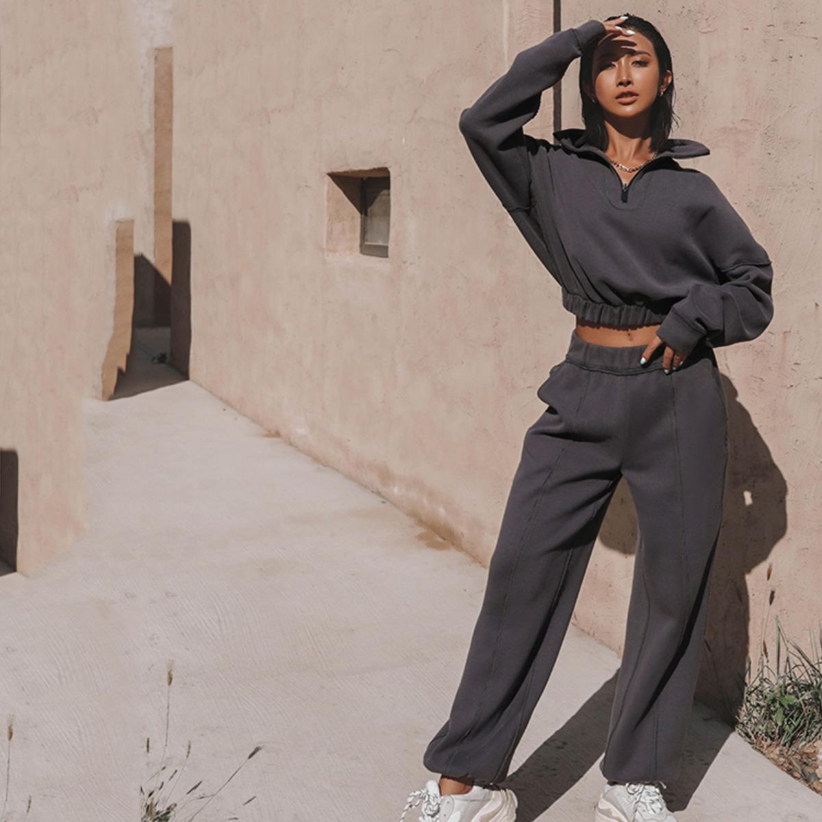 

Осенне-зимний женский модный спортивный и досуговый свитер-костюм из двух предметов S серый