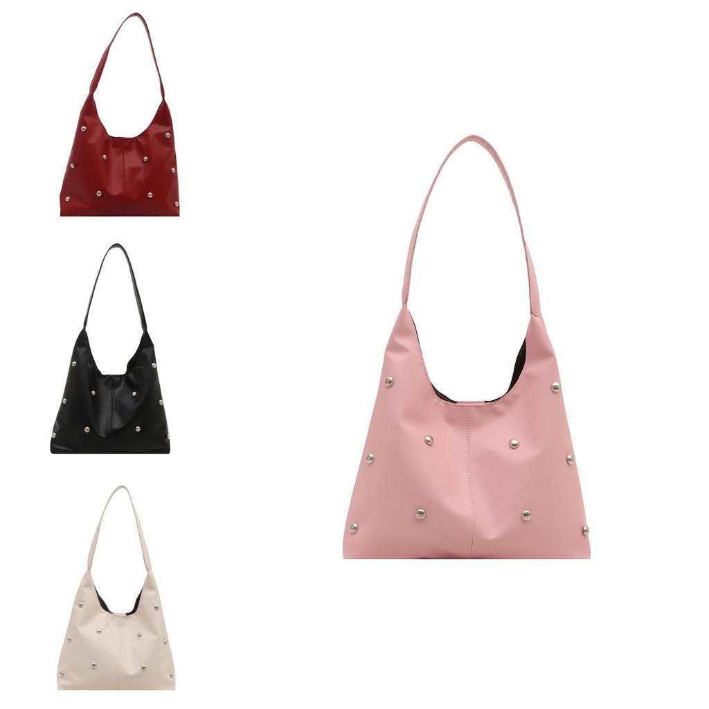 Womens Big Pu Shoulder Bag With Rivet Details Design For Street Style Fashion And Commuting