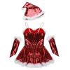 Kids Girls Santa Costume Outfit Sleeveless Sequin Tutu Dress Dance Show Fancy Dress Set for Christmas Cosplay Party