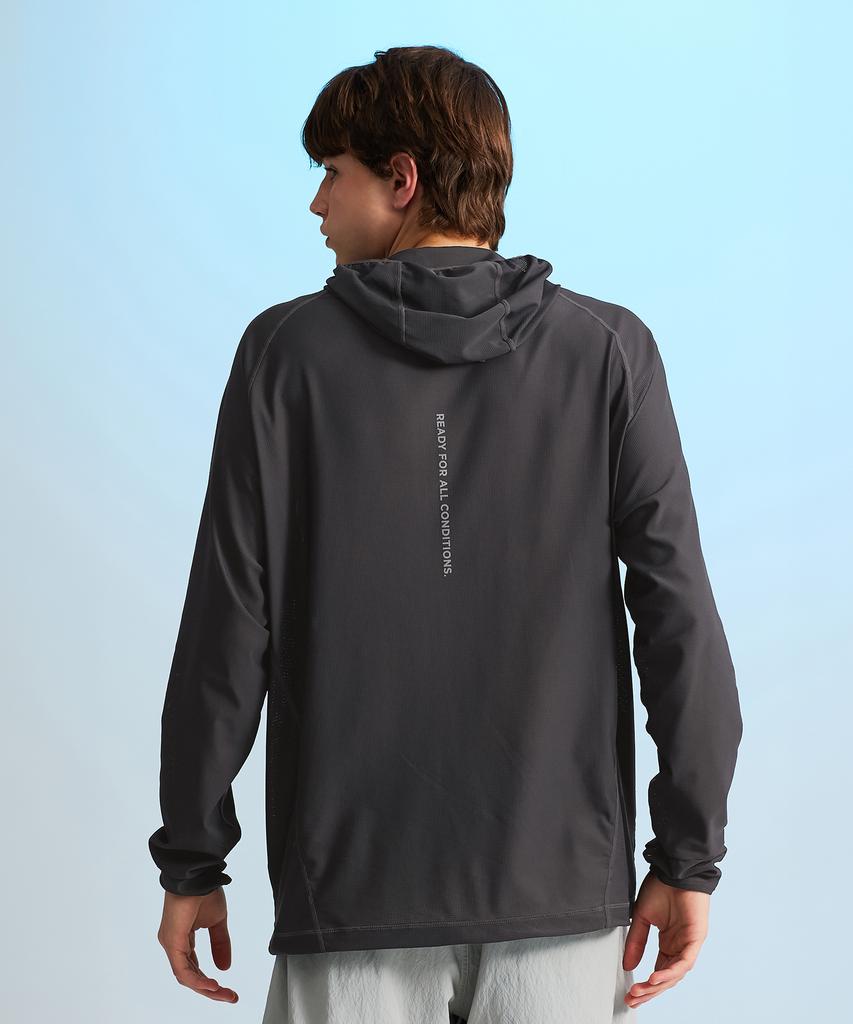 Leijibi Tech Flow Hydro Performance Loose Fit Hooded Zip-Up Rash Guard W Charcoal