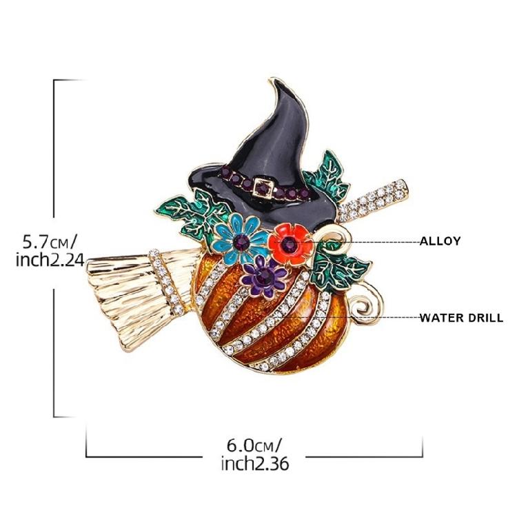 Halloween Themed Witch Pumpkin Broomstick Brooch Trendy Alloy Pin For Festive Outfit And Celebration Event