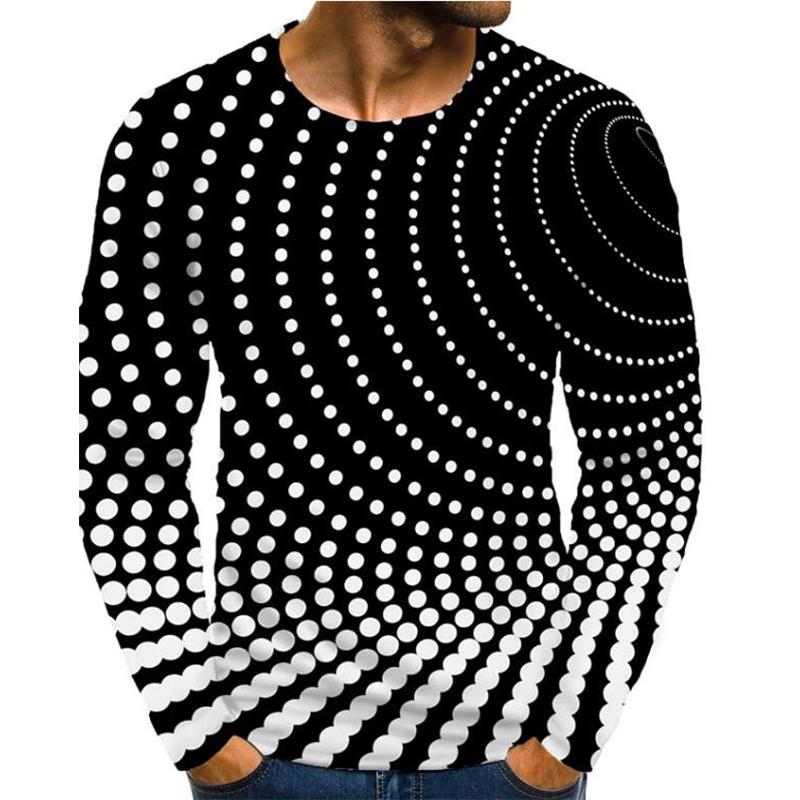

Spring and Autumn Round Neck Polka Dot Graphic 3D Printed Top Fashionable Casual Hip Hop Streetwear Long Sleeved Men s T-shirts S