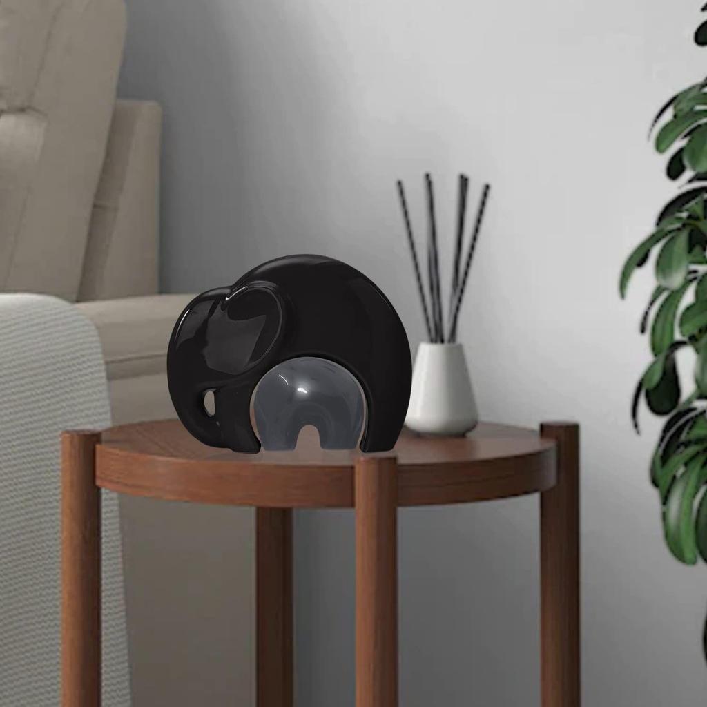 Home Décor Lucky Charm Elephant Mother & Child | Piano Finish Ceramic Figures - (Set of 2 Piece, Black and Grey)