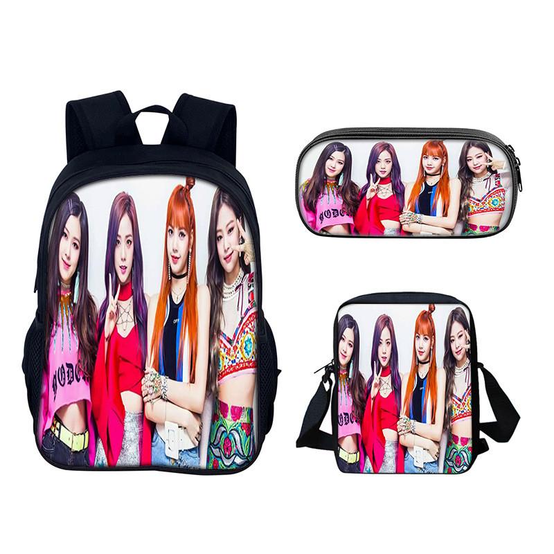 Set de Mochila Estudiantil Blackpink con Material de Nylon y Diseño Creativo para Uso Diario