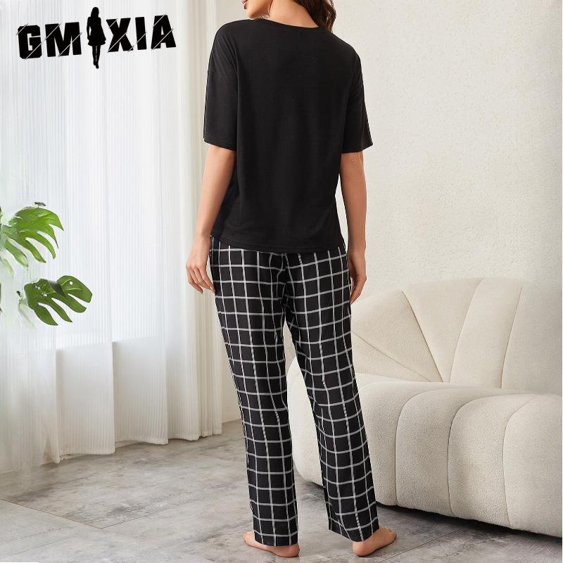 GMXIA Pajamas Women's Spring and Summer Thin Short-sleeved Trousers Homewear Suit
