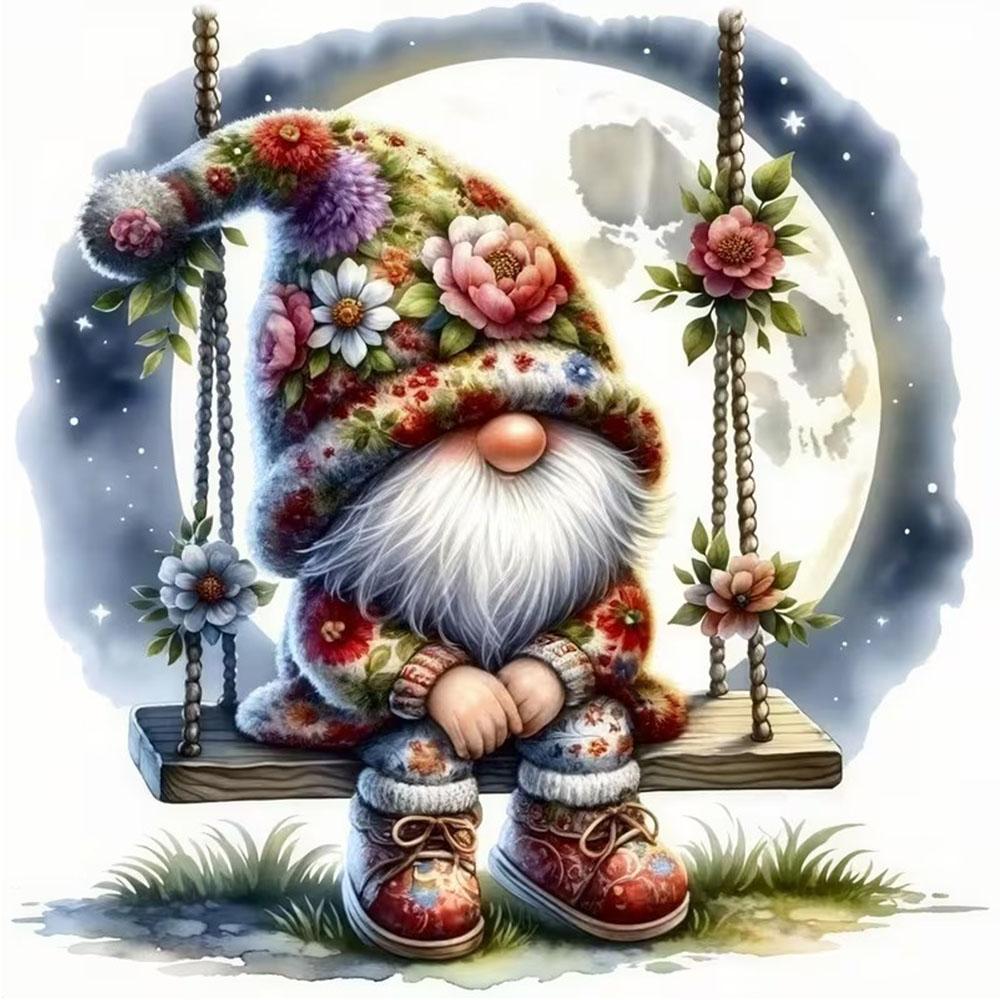 

QT2388#15cm Gnome on Swing Under Moon Waterproof Car Decorative Decal, Suitable for Cars, Laptops, Bumpers, Glass Window Sticker 15cm-longest side