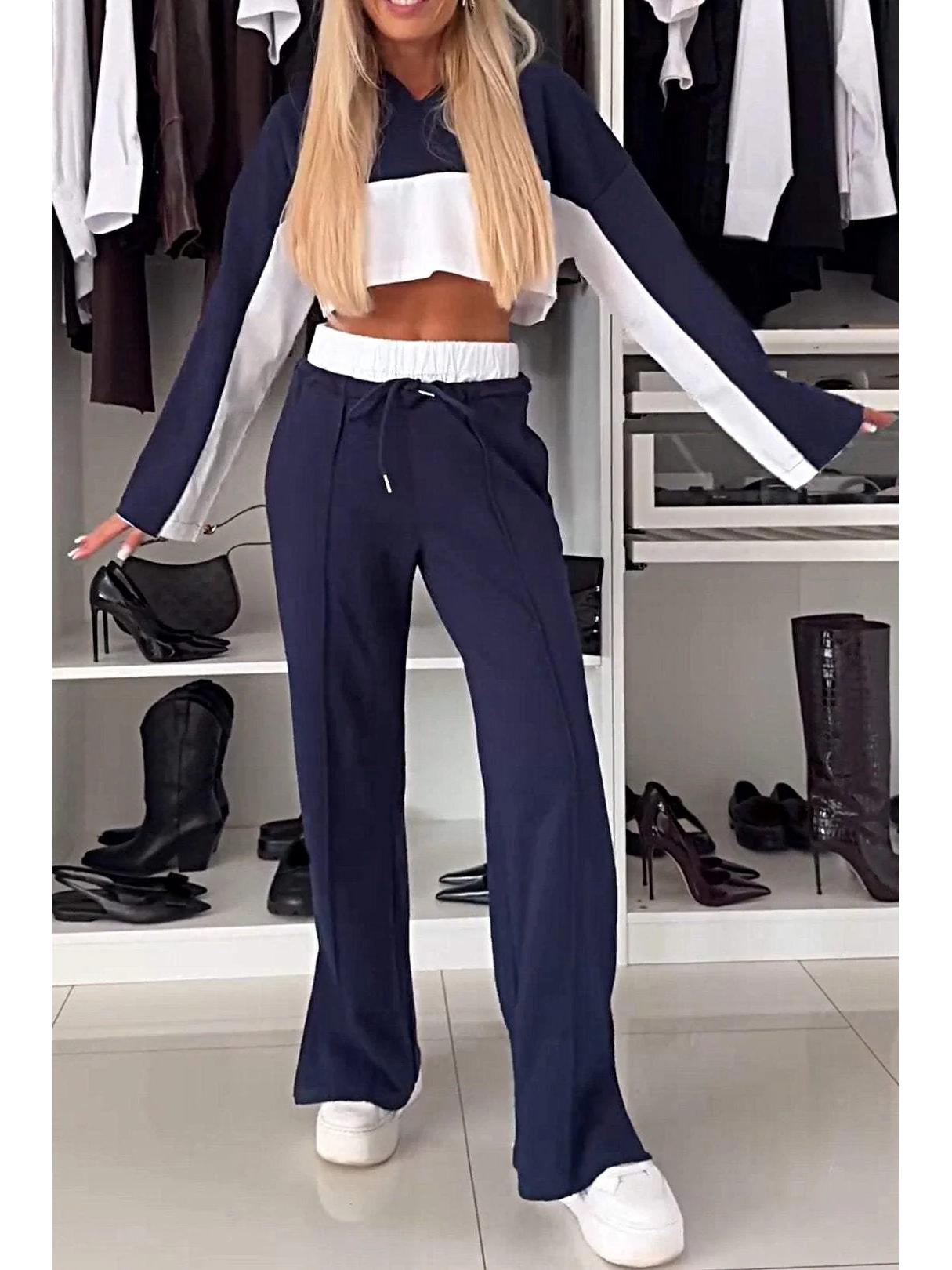 

Новий жіночий худі колор-блок та штани на шнурку, комплект з двох предметів 3XL синій