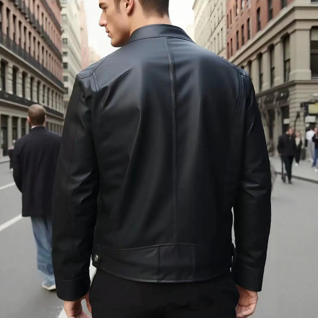 New men's slim-fit PU leather jacket stand-up collar locomotive jacket spring and autumn fashion trendy coat