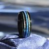 8mm Black Titanium Wedding Ring for Men Women Colorful Abalone Shell and Blue Opal Inlaid Ring Men Wedding Party Jewelry