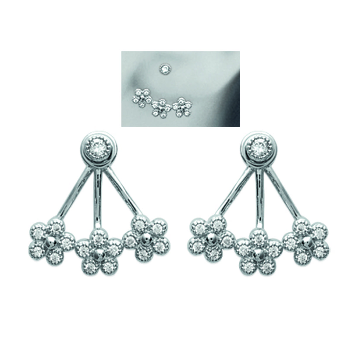 

Les Trésors De Lily [M7629] - Серебристо-белые серьги Flora в форме лепестков (с родиевым покрытием) - 15x15 мм