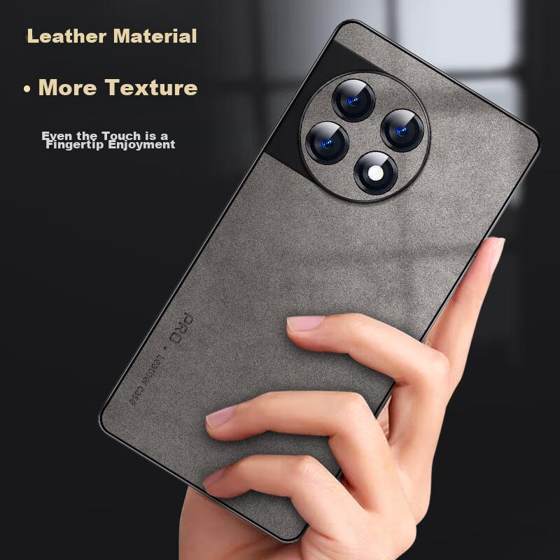 OnePlus 11 Phone Case, OnePlus Shockproof, Full Lens Protection, Soft, Simple Luxury Silicone Outer Case, WoAnd Leather Case, Gray