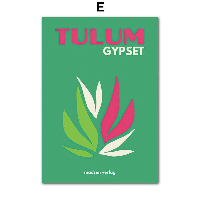 Massivholzrahmen Abstrakte Palmblattkoralle Reise Bunte Vintage Poster und Drucke Nordischer Stil Leinwandmalerei Wandkunst Wohnzimmerdekoration