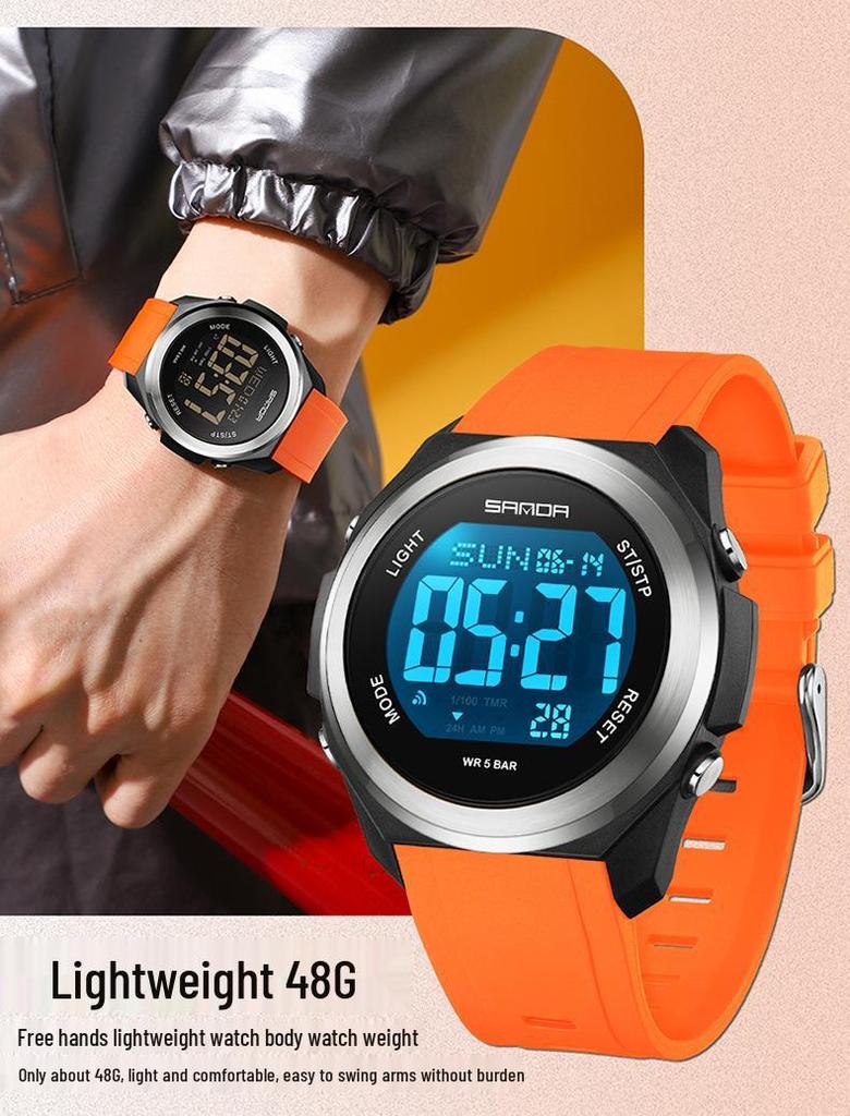 Sanda Unisex Student Party Watch: Colorful Lights, Multi-functional, Waterproof Sports Electronic Watch